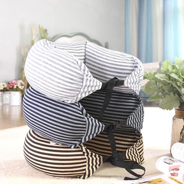 E-life-舒壓條紋旅行可收納連帽U型頸枕