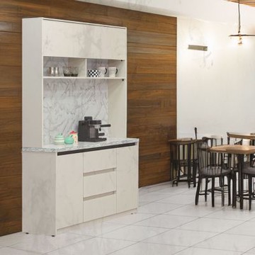 文創集 羅特4尺五門三抽仿石紋高餐櫃組合-121x40x201m免組