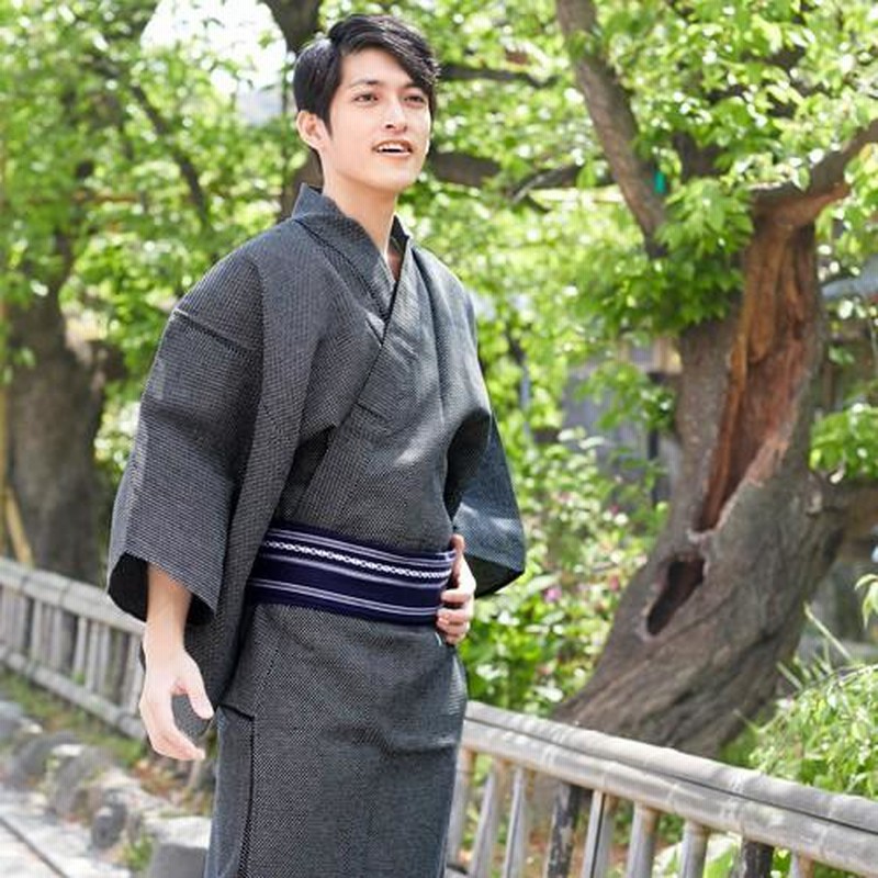 ＳＳ男物お仕立て上がり綿浴衣　紺地に格子模様 SS男物お仕立て上がり綿浴衣 紺地に格子模様