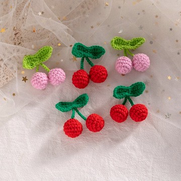 百搭可愛手工毛線少女櫻桃胸針配飾圍巾帽子毛衣裝飾品別針日系