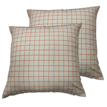 J&N 精緻格紋十字印花抱枕2件組 外套可拆洗  60 x 60cm  橘色