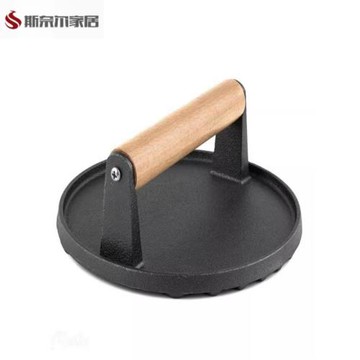 燒烤鑄鐵壓板平底鍋壓肉板鐵板牛排壓肉板西餐煎肉壓盤17CM帶條紋