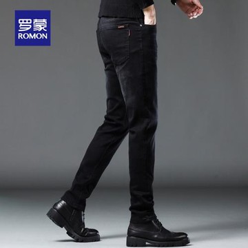 羅蒙男士牛仔褲春秋季2025新款休閑褲子男中青年加絨修身彈力長褲