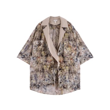 珊瑚斑斕印花可拆式領襯衫