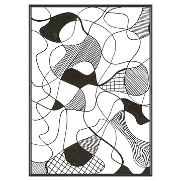 自由狂想曲II 黑白抽象線條藝術畫  30 x 40cm  黑色