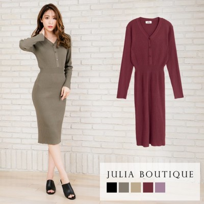 Juliaboutique 前ボタンリブニットワンピース ワンピース 春 長袖 きれいめ ミディアム ニットワンピース 韓国 ニット タイトワンピース 膝丈 リブニット Vネック フロントボタン ベージュ M レディース 通販 Lineポイント最大get Lineショッピング