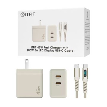 Samsung三星 原廠 ITFIT 45W GaN雙孔+100W 5A 雙Type-C 快充組 (ITPW37BE)