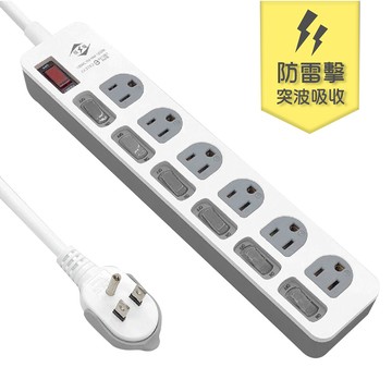 威電ck-3763-6 3孔7開6座 防雷擊 突波 電腦 延長線6尺/1.8m(拉環插頭)