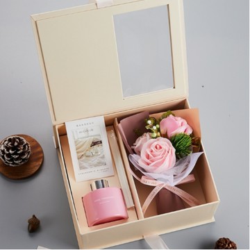 擴香禮盒花束【Giftpro 高定客製】香薰花藝套裝 擴香瓶禮盒 花束香氛禮盒 - 粉色淡雅