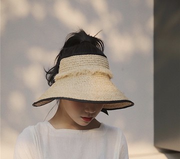 戶外必備草編拉菲草空頂帽遮陽帽太陽帽草帽
