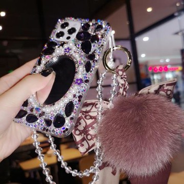 適用于iPhone16pro max蘋果14手機殼15plus奢華水鉆花鏡子11保護套13全包防摔女12