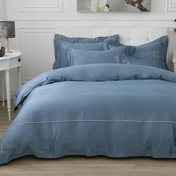 雙人兩用被套/美國棉授權品牌 300織 純色刺繡 / 迷霧藍 [鴻宇] 台灣製 - 2101