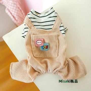 寵物衣服寵物衣服秋冬新品狗狗服飾泰迪四腳衣黑白條紋口袋背帶褲-Misaki精品