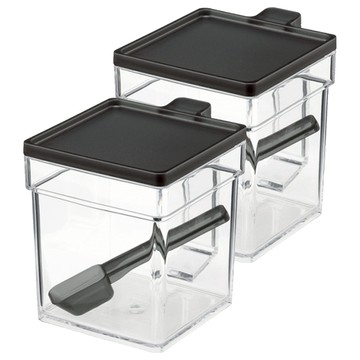 inomata 方形透明調味盒 400ml - 黑蓋  1組