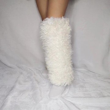 8厘米內增高真皮羊毛高筒保暖時裝靴2023新款過冬鞋靴米白色過膝