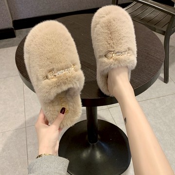 包頭外穿毛毛拖鞋女半拖韓版兔毛洋氣2021秋冬厚底顯高街拍女棉拖