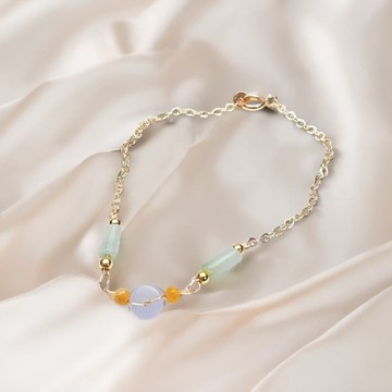 冰種多彩翡翠14K包金手鍊 | 天然緬甸翡翠A貨 | 送禮