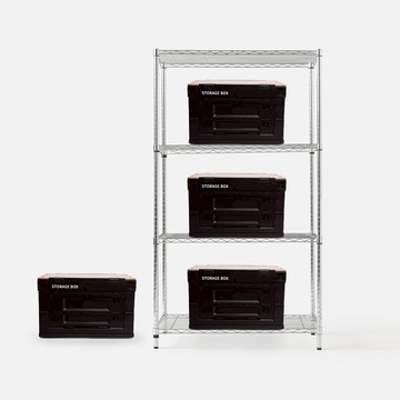 (組合) 特力屋加強防鏽鍍鉻四層架(液透)90x46x160公分+軍風黑木天板收納箱 中x4