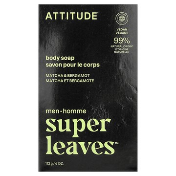 ATTITUDE, Super Leaves™，身體塊皁，男士專用，抹茶和弗手柑香，4 盎司（113 克）