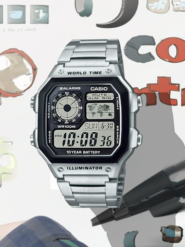 casio卡西歐手表男小方塊復古時尚青少年學生電子表AE-1200WHD-1A【北歐居家生活】