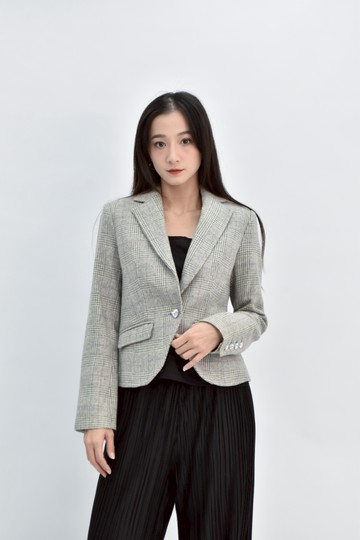 (S) one after another nice claup西裝長袖格紋灰色罩衫