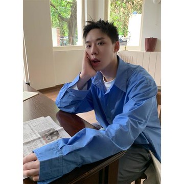 R1DGE美式復古休閑寬松純色百搭長袖襯衫男女情侶慵懶風韓系外套