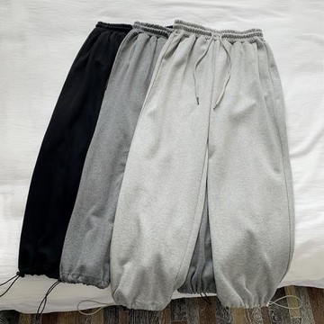 灰色運動褲女2025年新款春秋寬松顯瘦九分小個子束腳哈倫燈籠衛褲