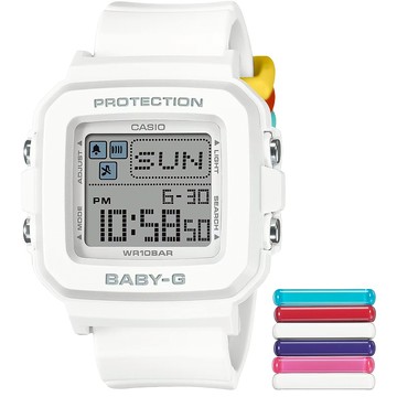 CASIO 卡西歐 BABY-G 隨附6個繽紛錶帶環 像素動畫手錶 BGD-10L-7