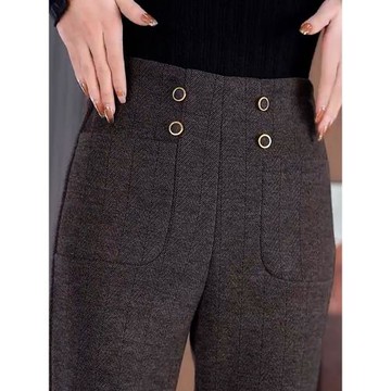 咖啡色褲子女2025年秋冬款加絨加厚高級感超好看的高端毛呢微喇褲