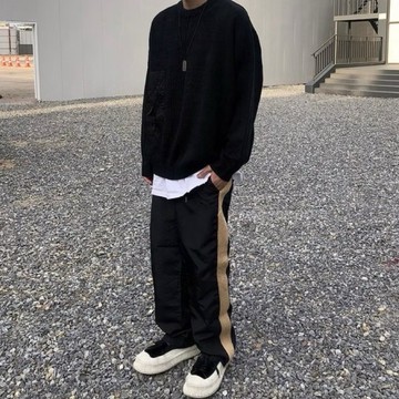 【PAGANS STORE】韓國代購 復古 尼龍 單線 織帶 運動褲 長褲 (2 color)