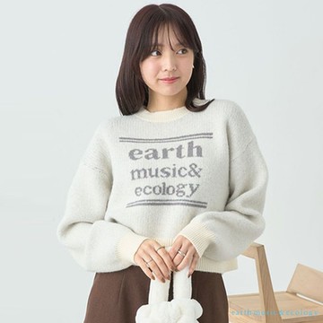 earth music 品牌LOGO緹花圖案套頭針織衫