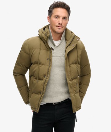 Superdry Men's Men's Everest Short Hooded Puffer Jacket Green / Khaki - Size: L