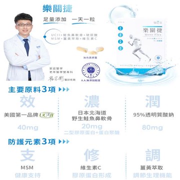 【樂關捷】醫研家UCII非變性二型膠原蛋白複方加強版x6盒(180天維持穩固/每盒30粒)