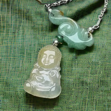 冰飄黃彌勒佛冰綠如意翡翠925純銀項鍊 | 天然緬甸翡翠A貨 | 送禮