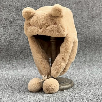 貓咪耳朵毛絨雷鋒帽子女秋冬甜美可愛毛毛絨保暖護耳韓版百搭日系1入