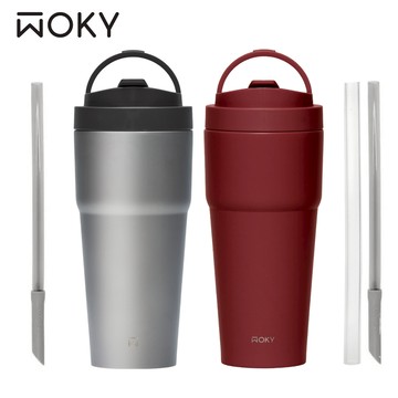【WOKY 沃廚】純鈦Ti渾圓杯770ml (附Tritan彈跳吸管)+ 渾圓杯770ml