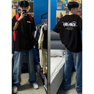 美式高街純棉短袖t恤男款設計感小眾潮牌寬松重磅高級感痞帥上衣