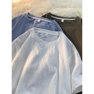 冰絲棉亞麻短袖t恤男夏季薄款寬松休閑潮牌oversize2025新款半袖