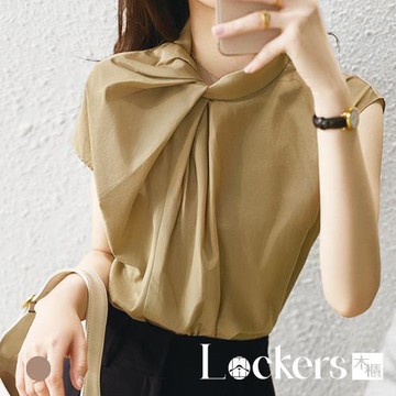 【Lockers 木櫃】春季造型立領褶皺雪紡上衣 L112032003