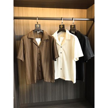 復古感/紋理編織肌理 2025年夏季男士美式寬松百搭古巴領短袖襯衫