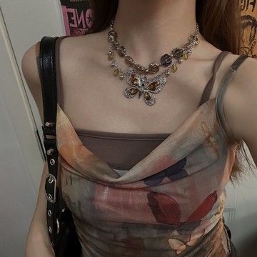 【台灣公司 可打統編】免運 重工復古蝴蝶花朵項鏈女甜酷朋克小眾高級感鎖骨鏈辣妹個性頸鏈潮 可開發票 全館五折 工廠現貨直銷 新品特價 z9211