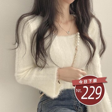 【台灣發貨】韓版方領溫柔風顯瘦短版針織上衣 長袖上衣 長袖t恤 衣服 女裝 上衣【W290】