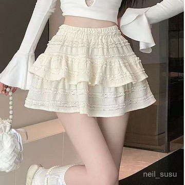 短裙 A字短裙 半身裙 鬆緊蛋糕蓬蓬裙2024夏季新款裙子少女短裙半身裙芭蕾防走光