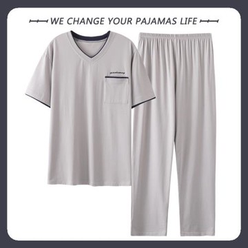 北極絨涼感睡衣男士夏季莫代爾棉短袖長褲家居服夏天薄款冰絲套裝