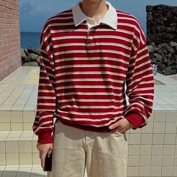 【Metanoia】🇰🇷韓製 翻領條紋長袖上衣T恤