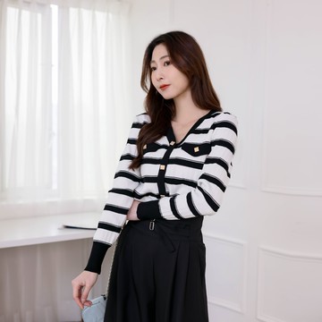 【限時39折】HS 綻放黑白針織上衣 混色