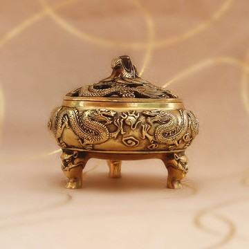 尚古銅藝 仿古熏香爐二龍戲珠 銅器古玩收藏擺件 供奉香爐