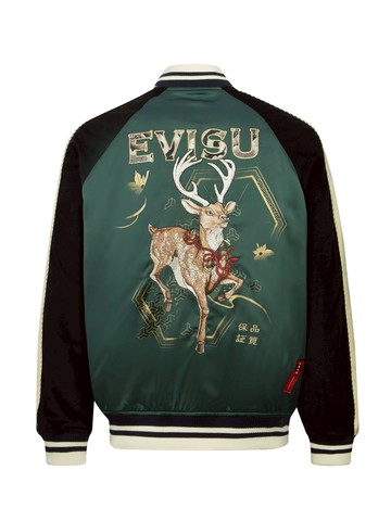 Deer and Logo Embroidery Loose Fit Souvenir Jacket
