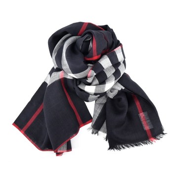 BURBERRY格紋絲毛混紡圍巾(海軍藍)_廠商直送