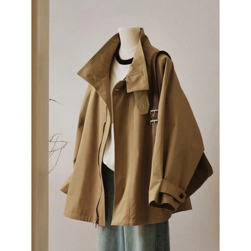M-4XL 韓版高級感卡其色大衣 立領風衣 大尺碼女裝 中長款風衣 外套女 秋天女裝 上班穿搭 通勤穿搭 梨形身材